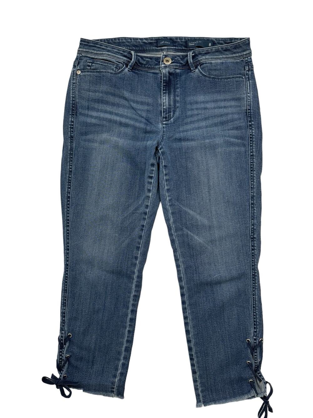 J.JILL Denim Authentic Fit Cropped Lace Up Ankle Jeans Size 8 Womens Raw Hem
